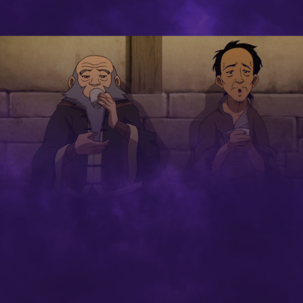 General Iroh sips tea in an alleyway with the man who tried to mug him.